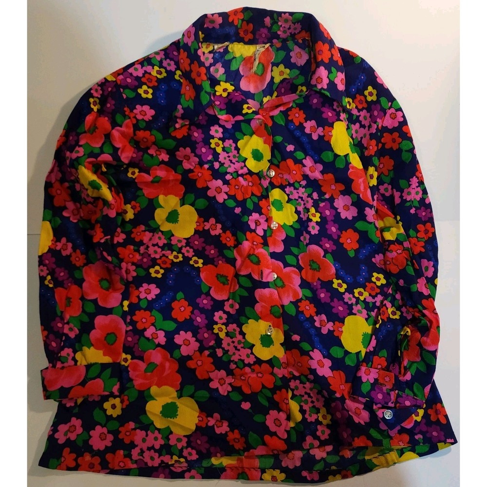 Miss Holly 38 Vintage Blouse Women's Psychedelic Hippie Button Up Floral Acrylic